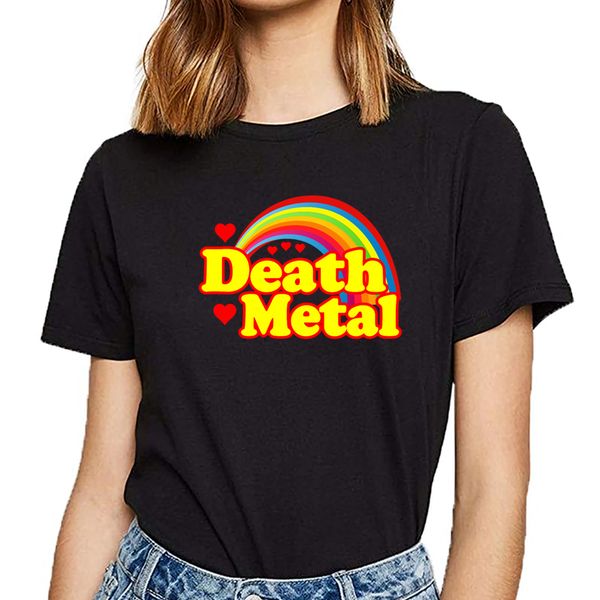 t shirt women death metal rainbow funny men rock basic black print female tshirt