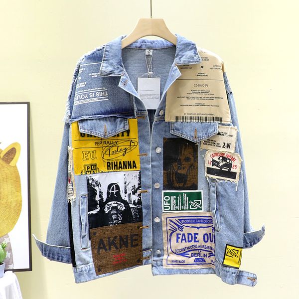 women's jackets spring vintage full sleeve asymmetric appliques spaper pattern large size black denim jacket casual jean coat 2021 autu, Black;brown
women's jackets spring vintage full sleeve asymmetric appliques spaper pattern large size black denim jacket casual jean coat 2021 autu, Black;brown