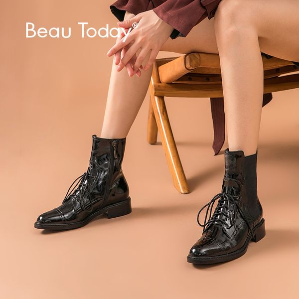 boots beautoday motorcycle women patent leather mid-calf shoes cross-tied round toe zipper closure ladies handmade 02013, Black
boots beautoday motorcycle women patent leather mid-calf shoes cross-tied round toe zipper closure ladies handmade 02013, Black