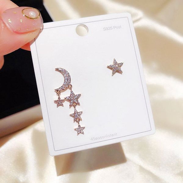 high-end crystal star moon dangle earrings for women rose gold color micro paved cubic zircon earrings jewelry, Silver
high-end crystal star moon dangle earrings for women rose gold color micro paved cubic zircon earrings jewelry, Silver