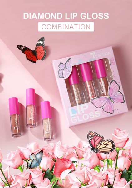 dhl teayason lip makeup liquid lipstick sets 3 colors eyeshadow highlighter blush plumper plumping gloss moisturizer 6 styles