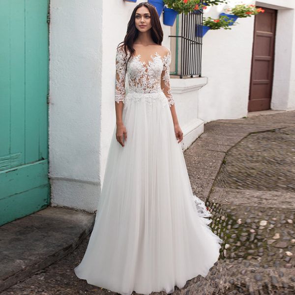 new illusion neckline long sleeve wedding dresses lace appliques a-line tulle bridal dress zipper back custom made gown, Blue;red
new illusion neckline long sleeve wedding dresses lace appliques a-line tulle bridal dress zipper back custom made gown, Blue;red