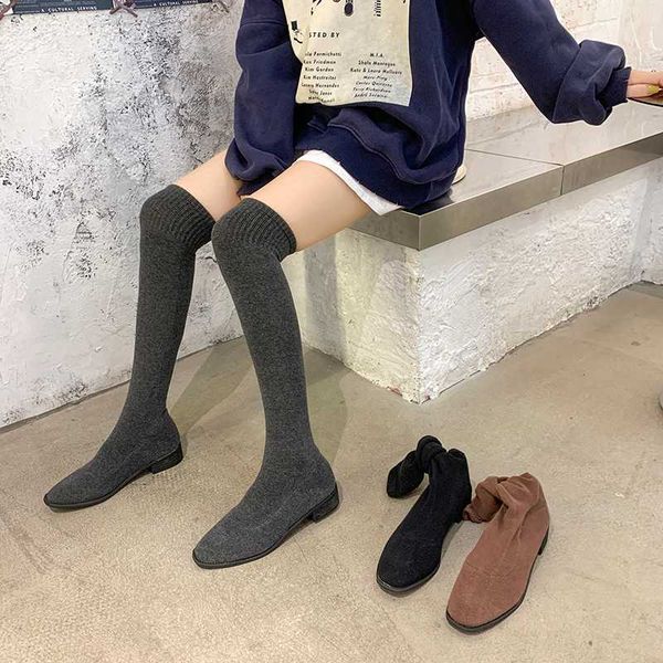 med heel boots winter shoes for women round toe boots-women thigh high heels high booties ladies 2020 autumn, Black