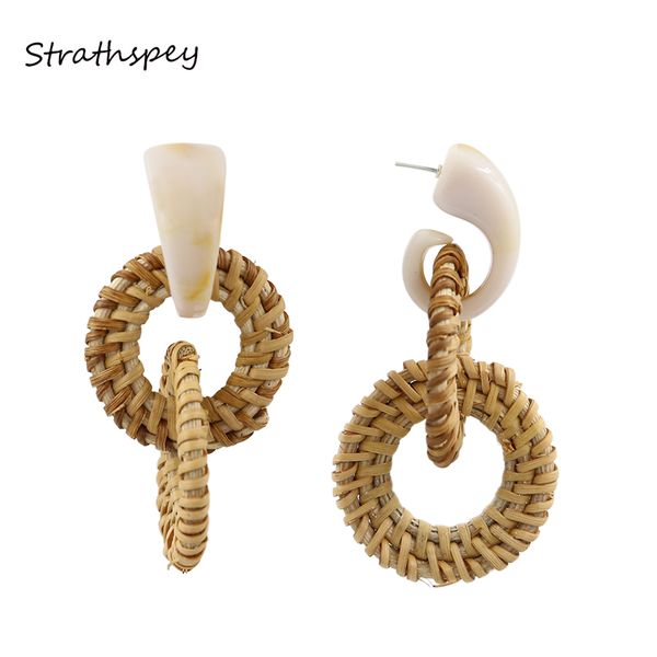 

strathspey wicker drop earrings rattan vintage earring for women bohemia woven resin long earing beach jewelry pendientes, Silver