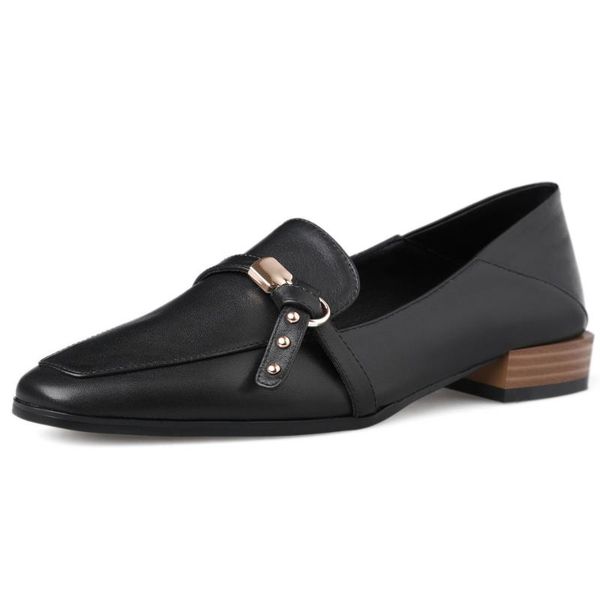 women's genuine leather slipon flats mules leisure soft comfortable loafers metal buckle square toe casual shoes, Black
women's genuine leather slipon flats mules leisure soft comfortable loafers metal buckle square toe casual shoes, Black