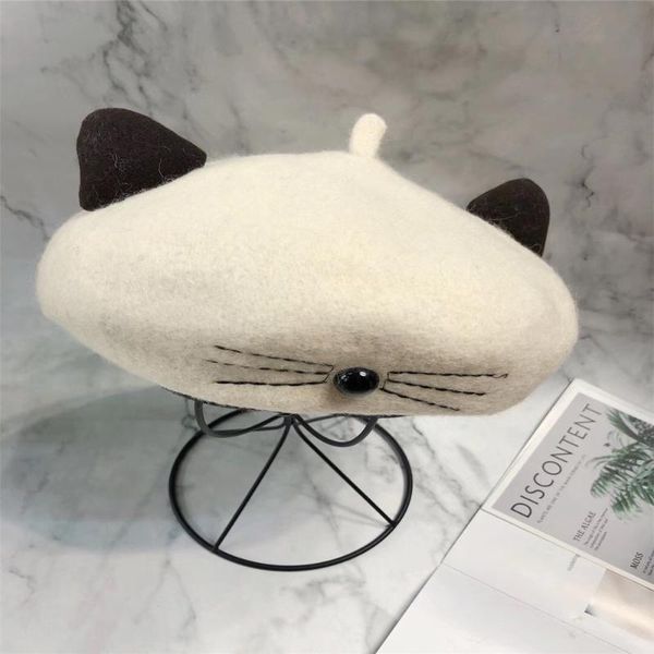 berets women's and kids cute cat ear wool beret ladies matching faces embroidery winter hats female casual warm painter hat, Blue;gray
berets women's and kids cute cat ear wool beret ladies matching faces embroidery winter hats female casual warm painter hat, Blue;gray