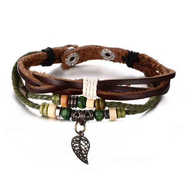 charm bracelets european & american fashion retro multi-layer leather woven jewelry leaf pendant wooden beads handmade bracelet for men, Golden;silver
charm bracelets european & american fashion retro multi-layer leather woven jewelry leaf pendant wooden beads handmade bracelet for men, Golden;silver