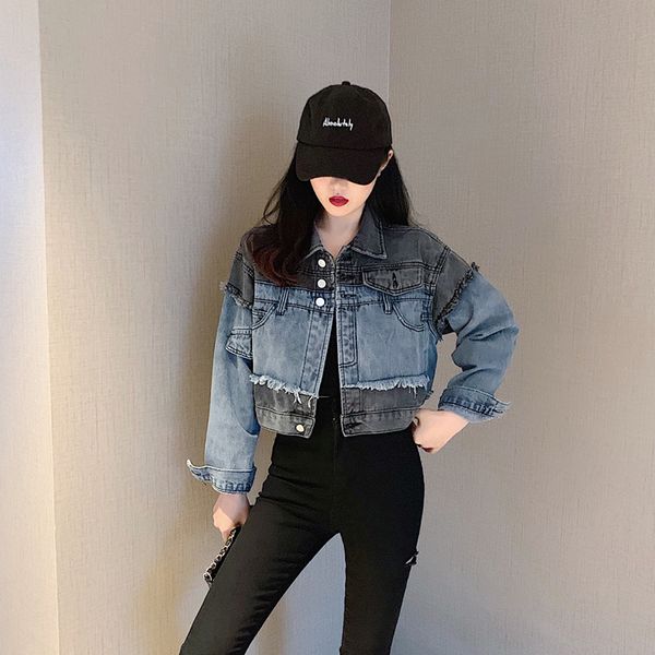 women's jackets stitching denim jacket loose and wild long-sleeved short section hong kong retro vintage, Black;brown
women's jackets stitching denim jacket loose and wild long-sleeved short section hong kong retro vintage, Black;brown