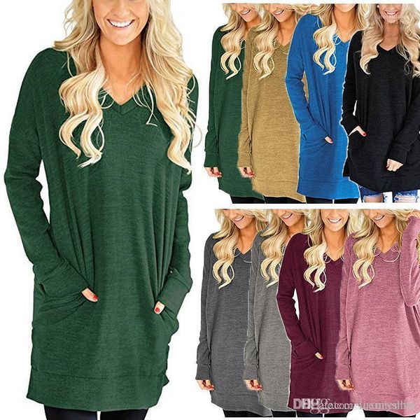 sleeve solid color split ladies loose female tees with pockets autumn v neck womens tshirts long, White
sleeve solid color split ladies loose female tees with pockets autumn v neck womens tshirts long, White