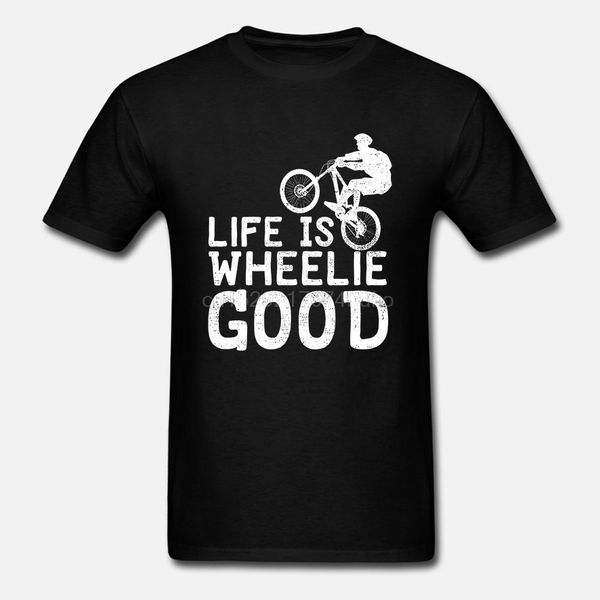 new men shirt life is wheelie good funny bicycle pun bike rider t