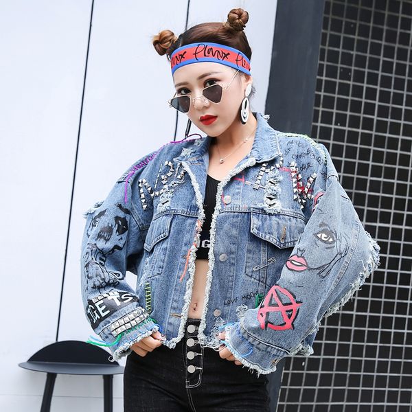 women's jackets denim jacket coat 2021 spring jean women coats female graffiti rivet girl outerwear blue y263, Black;brown
women's jackets denim jacket coat 2021 spring jean women coats female graffiti rivet girl outerwear blue y263, Black;brown