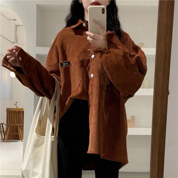 women's jackets casual corduroy coat ladies spring autumn long sleeve lapel coats fashion trendy solid jacket with pockets 2021, Black;brown 
women's jackets casual corduroy coat ladies spring autumn long sleeve lapel coats fashion trendy solid jacket with pockets 2021, Black;brown