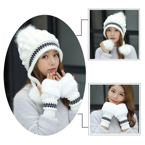 women hat winter ear protection plush thick knitted woolen hat thickened warm gloves scarf cap pom pom, Blue;gray
women hat winter ear protection plush thick knitted woolen hat thickened warm gloves scarf cap pom pom, Blue;gray