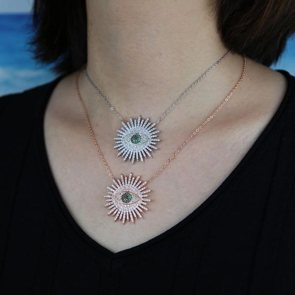pendant necklaces sparking bling green black cz evil eye necklace geoemtric sun flower shaped classic lucky turkish women jewelry, Silver
pendant necklaces sparking bling green black cz evil eye necklace geoemtric sun flower shaped classic lucky turkish women jewelry, Silver