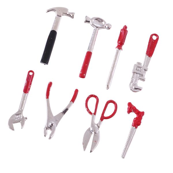 1:12 Dollhouse Miniature Garden Outdoor Tools Kit Metal Hammer Plier Scissor Saw Screwdriver