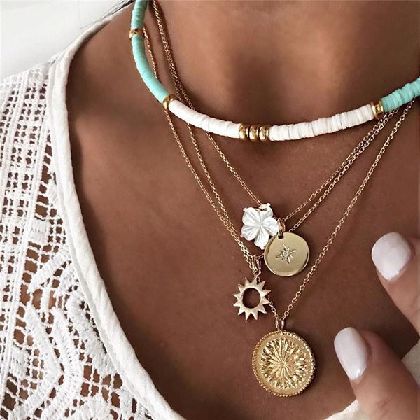 bohemian polymer clay choker beads gold color coin sun flower pendant layered necklace for women collier jewelry, Silver
bohemian polymer clay choker beads gold color coin sun flower pendant layered necklace for women collier jewelry, Silver