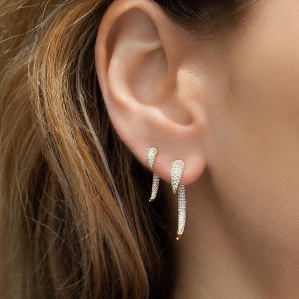 women punk jewelry rivet spike design front back double side micro pave cz horn stud earring, Golden;silver
women punk jewelry rivet spike design front back double side micro pave cz horn stud earring, Golden;silver