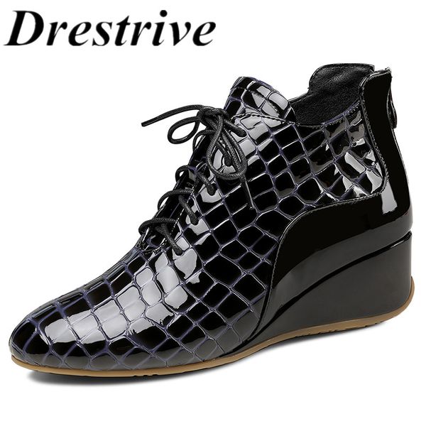 drestrive wedges lace up women ankle boots zipper round toe cow leather crocodile pattern black size 42 females mid heel shoes
drestrive wedges lace up women ankle boots zipper round toe cow leather crocodile pattern black size 42 females mid heel shoes
