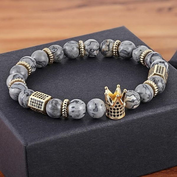 tyo fashion female male tiger eye/lava/gray white marble/matte black glass beads elastic bracelet with cz royal crown charms
tyo fashion female male tiger eye/lava/gray white marble/matte black glass beads elastic bracelet with cz royal crown charms