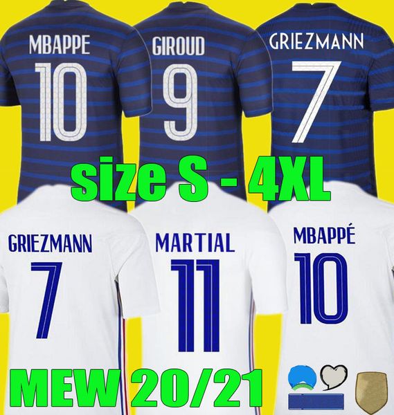 size s - 4xl 2020 france mbappe soccer jerseys home away 2 star 20 21 griezmann pogba football shirts pavard kante maillot de foot, Black;yellow
size s - 4xl 2020 france mbappe soccer jerseys home away 2 star 20 21 griezmann pogba football shirts pavard kante maillot de foot, Black;yellow