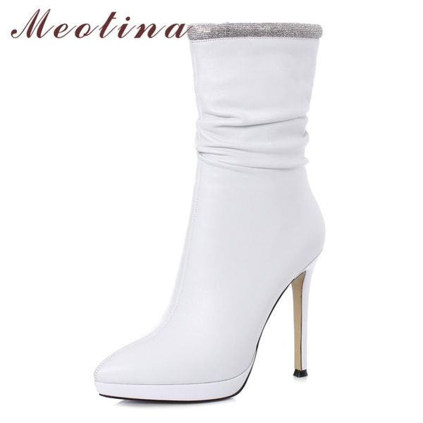 meotina winter mid calf boots women natural genuine leather crystal thin heels boots pleated zip super high heel shoes lady fall, Black
meotina winter mid calf boots women natural genuine leather crystal thin heels boots pleated zip super high heel shoes lady fall, Black