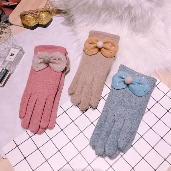 five fingers gloves women korean touch screen cashmere bow pearl thick female winter warm, Blue;gray
five fingers gloves women korean touch screen cashmere bow pearl thick female winter warm, Blue;gray