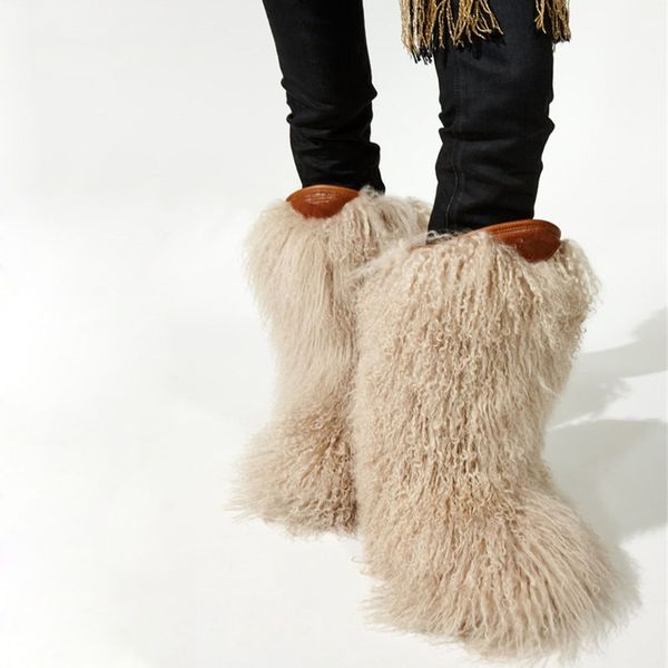 european women winter curled long wool fur snow boots flats mid calf boots girl's fashion full fur tassel covered short, Black
european women winter curled long wool fur snow boots flats mid calf boots girl's fashion full fur tassel covered short, Black