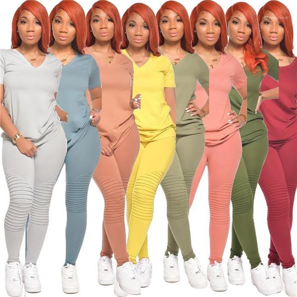sleeve t shirts slim pleated pants solid color casual women 2 piece sets summer women 2 piece outfit clothing v neck short, White
sleeve t shirts slim pleated pants solid color casual women 2 piece sets summer women 2 piece outfit clothing v neck short, White