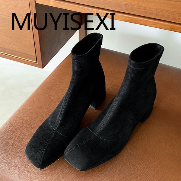 5.5cm high heel square toe party quality preppy style slip on keep warm witer lady elastic ankle boots mmm22 muyisexi, Black
5.5cm high heel square toe party quality preppy style slip on keep warm witer lady elastic ankle boots mmm22 muyisexi, Black
