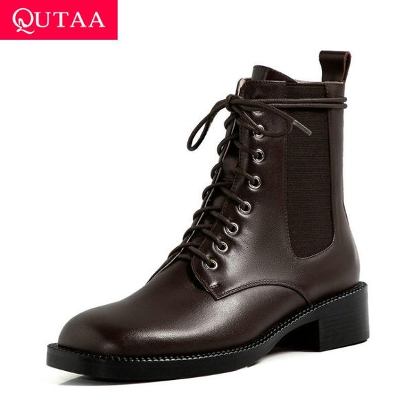 boots qutaa 2021 ankle cow leather cloth square heel women shoes autumn winter retro toe lace up short size 34-39, Black
boots qutaa 2021 ankle cow leather cloth square heel women shoes autumn winter retro toe lace up short size 34-39, Black
