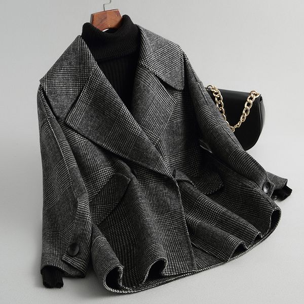 women's wool & blends autumn winter coat double sided cashmere jacket warm short overcoat abrigo invierno d-19-0813-2mf640, Black
women's wool & blends autumn winter coat double sided cashmere jacket warm short overcoat abrigo invierno d-19-0813-2mf640, Black