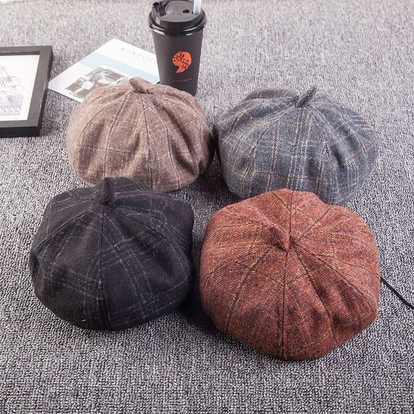 female fashion octagonal caps women autumn winter beret female retro plaid print hats, Blue;gray
female fashion octagonal caps women autumn winter beret female retro plaid print hats, Blue;gray