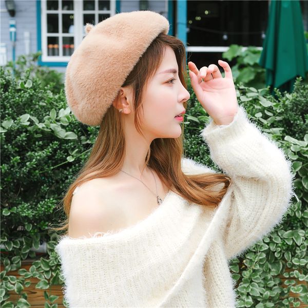 berets fashion thickened beret women's autumn and winter hats, Blue;gray