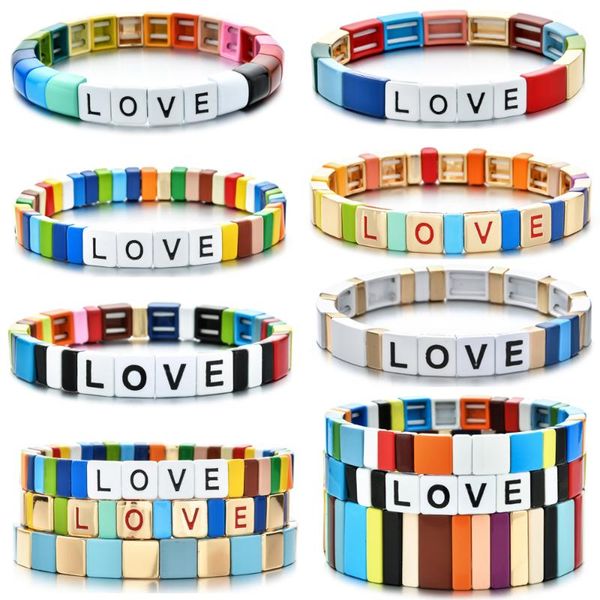 28 styles bohemian handmade rainbow elastic stretch stack letter love tile metal alloy bead enamel painted bracelet valentine's, Golden;silver
28 styles bohemian handmade rainbow elastic stretch stack letter love tile metal alloy bead enamel painted bracelet valentine's, Golden;silver