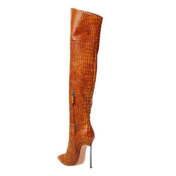 luxury crocodile leather over the knee boots pointed toe side zipper brown black leather tight high boots blade heels tall
luxury crocodile leather over the knee boots pointed toe side zipper brown black leather tight high boots blade heels tall