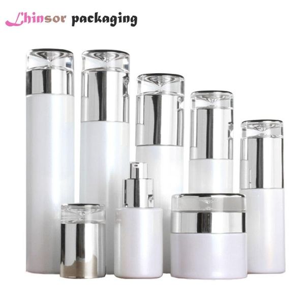 5pcs/lot pearl white glass silver cover spray lotion press pump bottles cream jars high-grade cosmetic packaging containers
5pcs/lot pearl white glass silver cover spray lotion press pump bottles cream jars high-grade cosmetic packaging containers