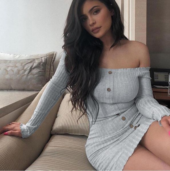 casual dresses fall women's slash neck long sleeve single-breasted slim hip dress, Black;gray
casual dresses fall women's slash neck long sleeve single-breasted slim hip dress, Black;gray