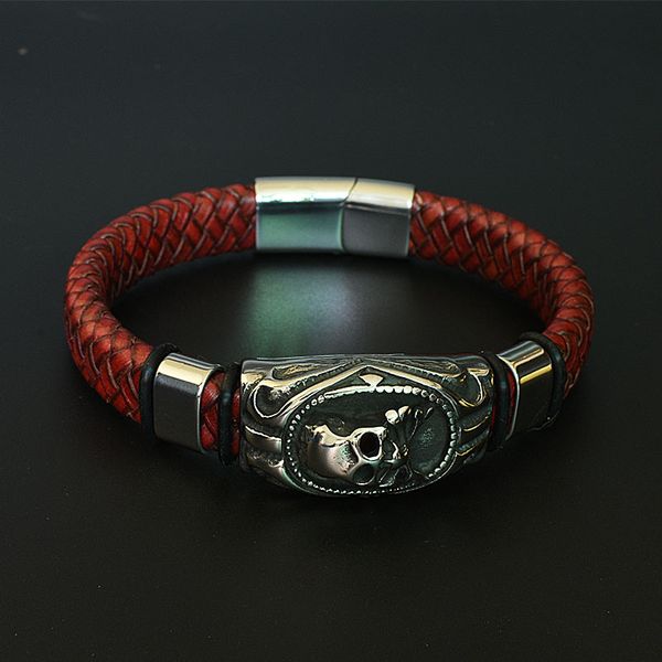 charm bracelets skull hand-made braided leather bracelet bangles for men magentic clasp punk wristband males jewelry, Golden;silver
charm bracelets skull hand-made braided leather bracelet bangles for men magentic clasp punk wristband males jewelry, Golden;silver