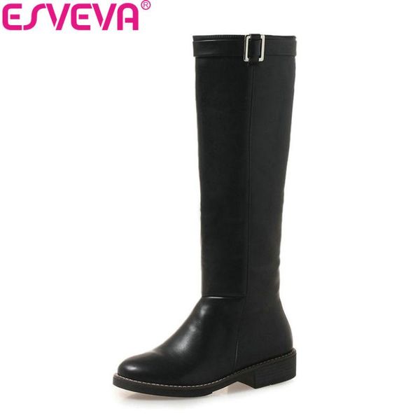 esveva 2020 women knee-high boots square heels buckle round toe pu autumn motorcycle boots woman low heels shoes size 34-43, Black
esveva 2020 women knee-high boots square heels buckle round toe pu autumn motorcycle boots woman low heels shoes size 34-43, Black