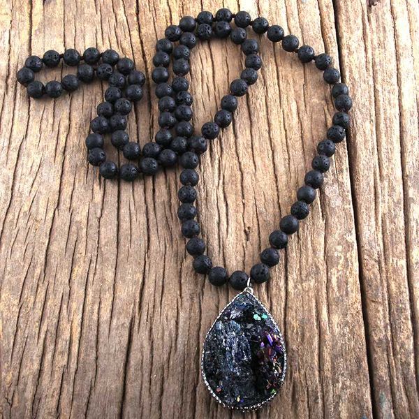 pendant necklaces rh fashion boho jewelry 86cm lava beads knotted stones with druzy necklace women gift, Silver
pendant necklaces rh fashion boho jewelry 86cm lava beads knotted stones with druzy necklace women gift, Silver