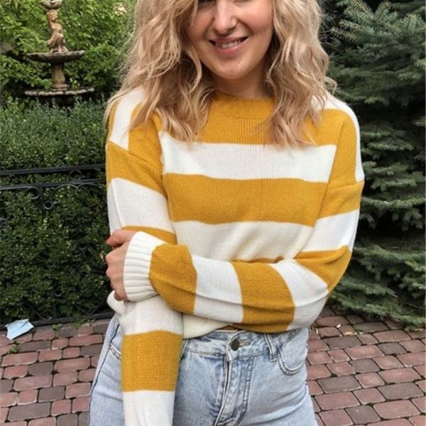 2020 women's round neck striped base 2020 women's round neck striped base sweater sweater jovvk, White;black
2020 women's round neck striped base 2020 women's round neck striped base sweater sweater jovvk, White;black