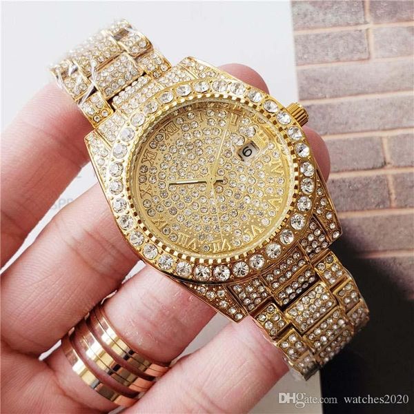 business womens diamond watches men designer watches round full diamond ring wristwatch with roman numeral hour mark iced out watch date, Slivery;brown
business womens diamond watches men designer watches round full diamond ring wristwatch with roman numeral hour mark iced out watch date, Slivery;brown