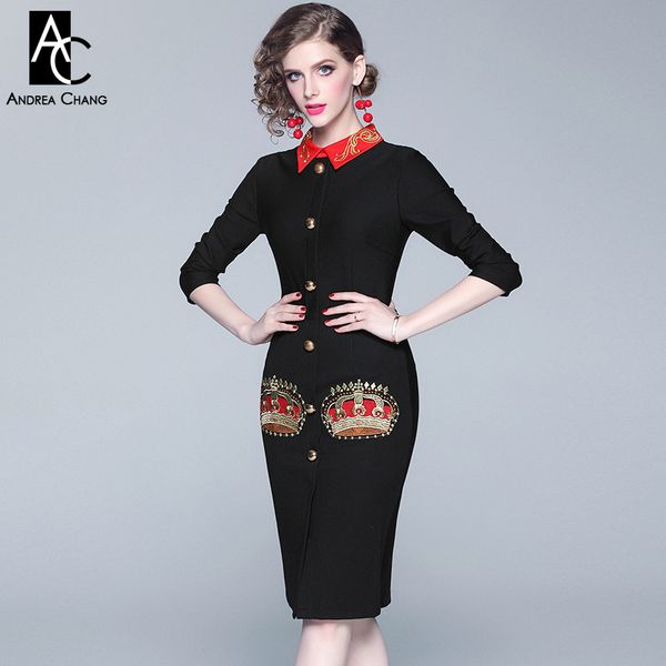 s-xxl autumn winter woman dress red collar golden crown pattern embroidery black dress single breasted knee length bodycon, Black;gray
s-xxl autumn winter woman dress red collar golden crown pattern embroidery black dress single breasted knee length bodycon, Black;gray
