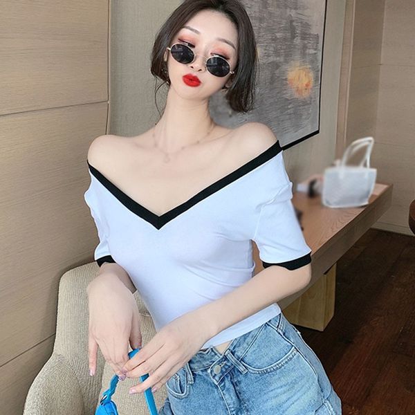 women's t-shirt women fashion summer t shirt v-neck exposed navel short sleeve female tees, White
women's t-shirt women fashion summer t shirt v-neck exposed navel short sleeve female tees, White
