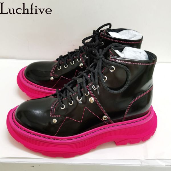 boots lace up rivets ankle thick sole platform femme round toe shoes woman black white leather botas feminina
boots lace up rivets ankle thick sole platform femme round toe shoes woman black white leather botas feminina
