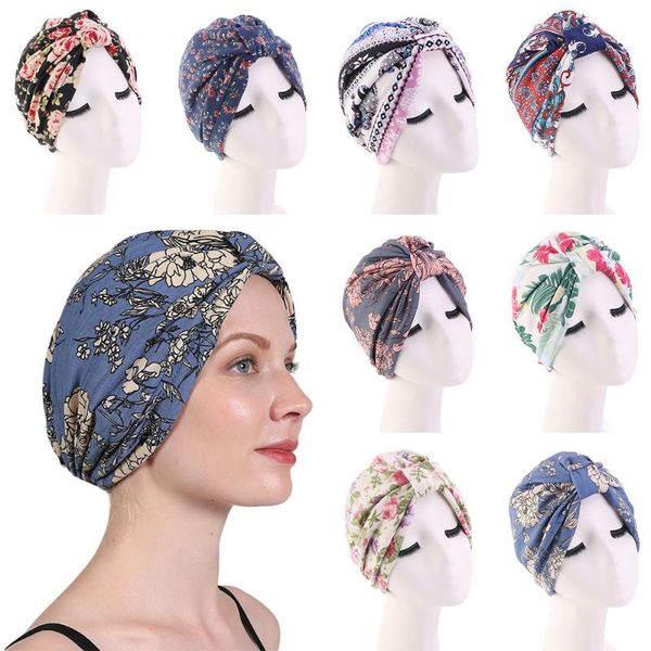 women cotton floral print turban hat satin lined bonnet hat knot pleated head cover wrap bandana night sleep cap, Blue;gray
women cotton floral print turban hat satin lined bonnet hat knot pleated head cover wrap bandana night sleep cap, Blue;gray