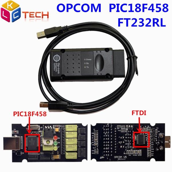 10pcs/lot a+++quality rated opcom pic18f458 chip op-com ftdi ft232rl can obd2 op--el v1.95 op com op---el opcom dhl free