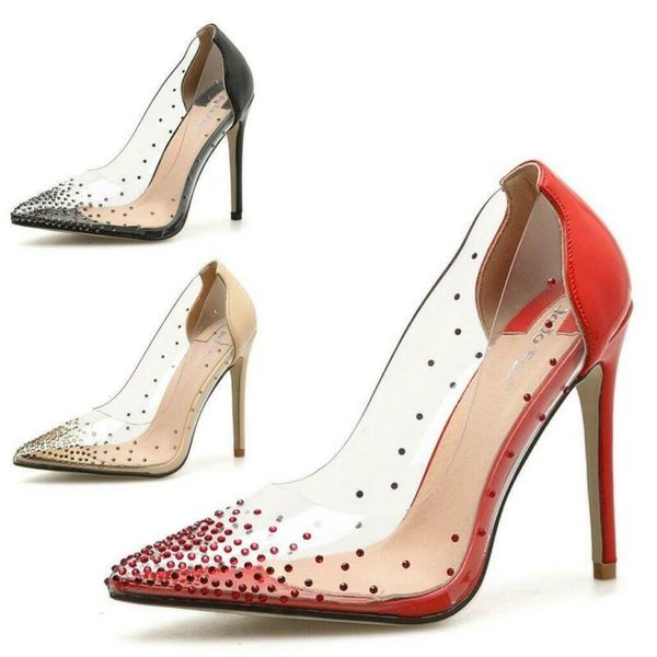 women's pump stiletto high heels slip on rhinestones clear pointed toe party shoes, Black
women's pump stiletto high heels slip on rhinestones clear pointed toe party shoes, Black