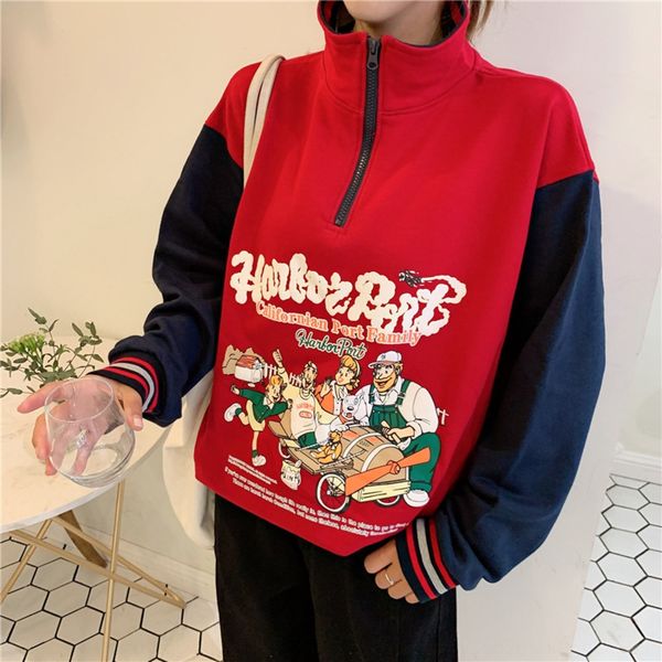 x stand collar half zipper stitching contrast color women's new coat coat sweater coatcasual loose cartoon letter pullover sweater wome, Black
x stand collar half zipper stitching contrast color women's new coat coat sweater coatcasual loose cartoon letter pullover sweater wome, Black