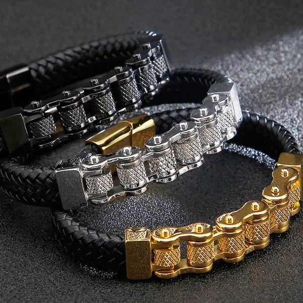 tennis 316l stainless steel motorcycle chain bracelet men braided genuine leather bangle bracelets man bicycle accessories drop, Golden;silver
tennis 316l stainless steel motorcycle chain bracelet men braided genuine leather bangle bracelets man bicycle accessories drop, Golden;silver